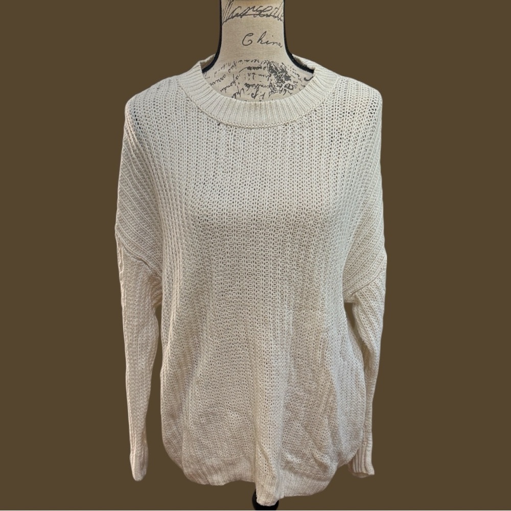 🦅 Sweater AEO Cream Shaker & Crochet Knit Crewneck 80s Vibe: Coastal Grandma